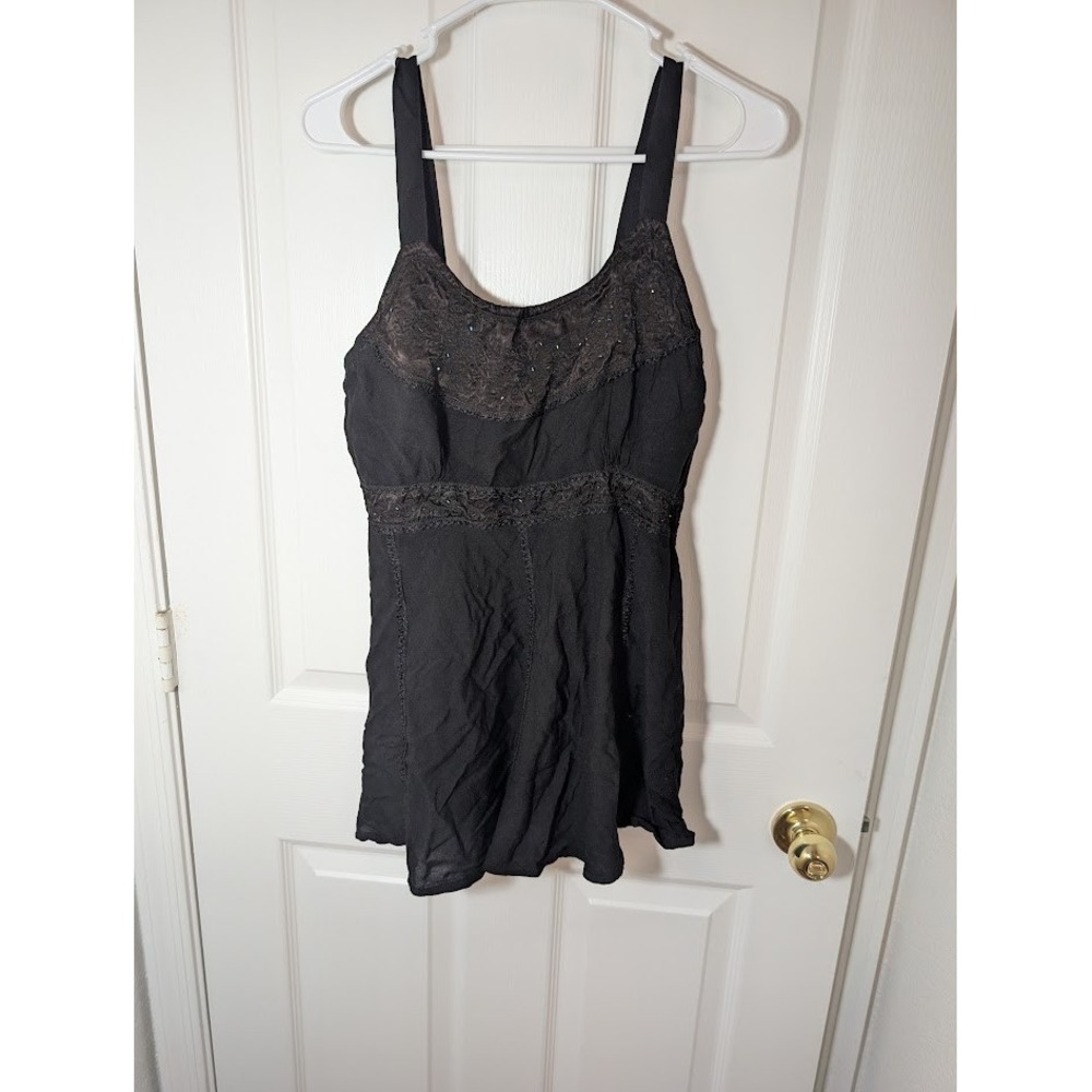 Lace Beaded Tank Top Sleeveless Casual Party Blouse Top Y2K Embroidery Detail XL